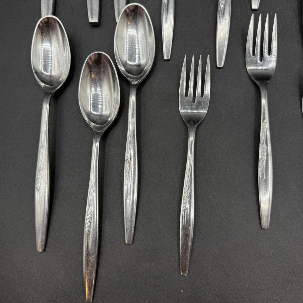 Vintage Prudential Flatware Set Silverware Japan Wheat Pattern MCM 22 Piece Set